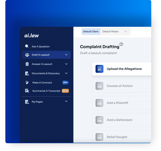Complaint drafting by AI.Law