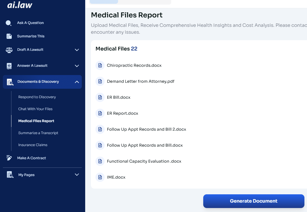 medical file report with ai.law